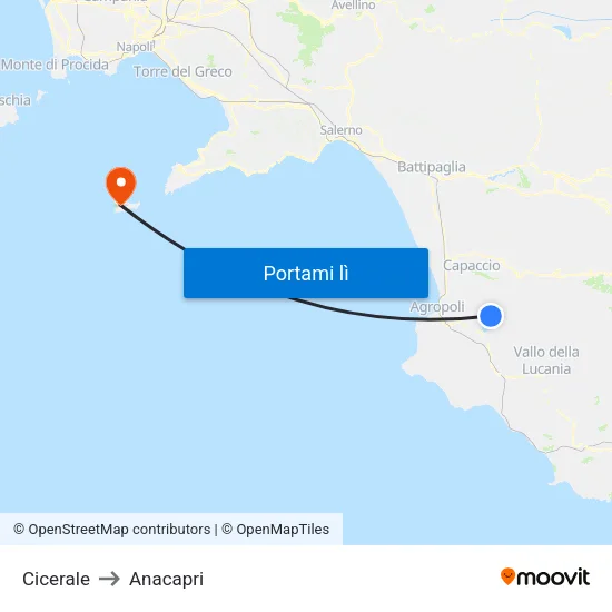 Cicerale to Anacapri map