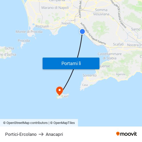 Portici-Ercolano to Anacapri map