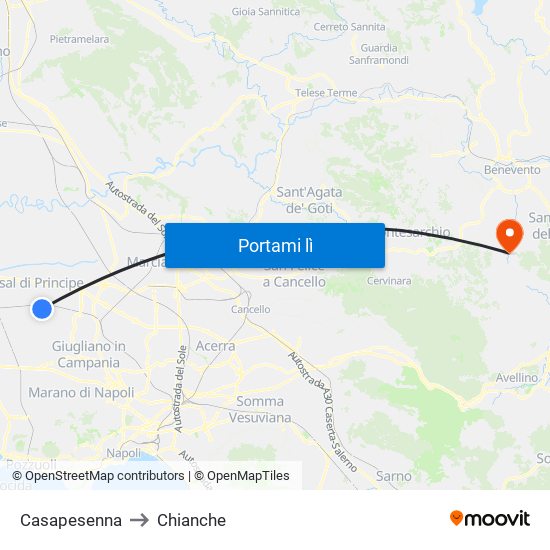 Casapesenna to Chianche map
