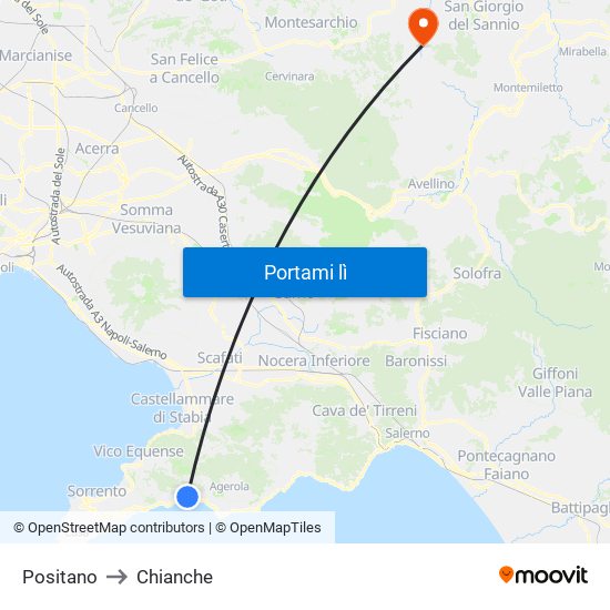 Positano to Chianche map