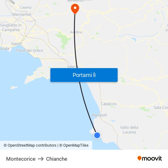 Montecorice to Chianche map