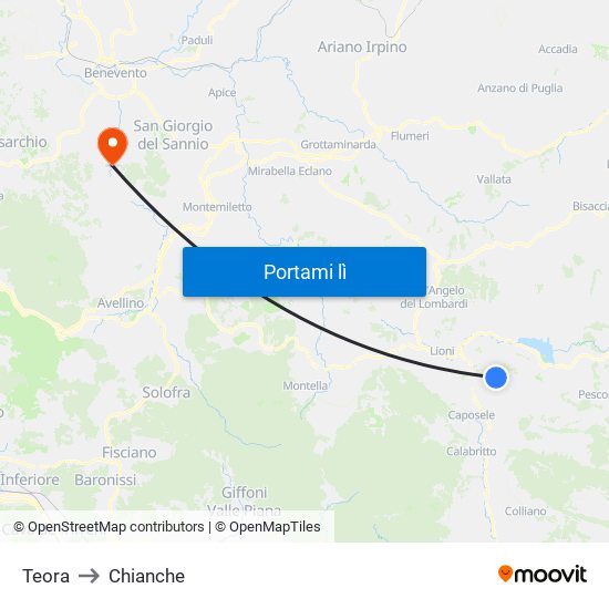 Teora to Chianche map
