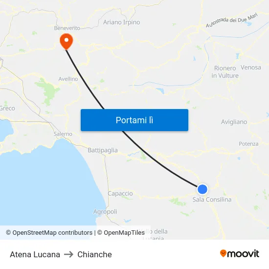 Atena Lucana to Chianche map