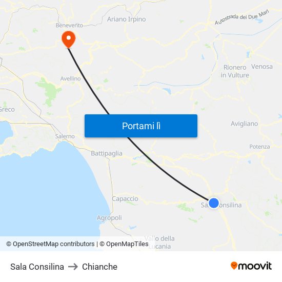 Sala Consilina to Chianche map