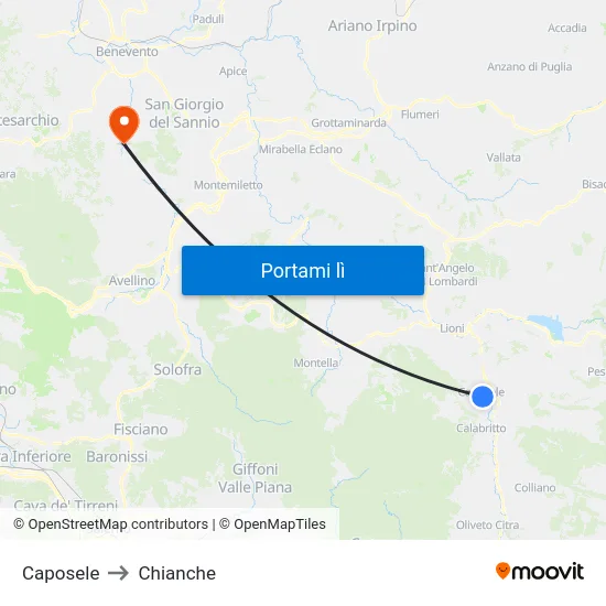 Caposele to Chianche map