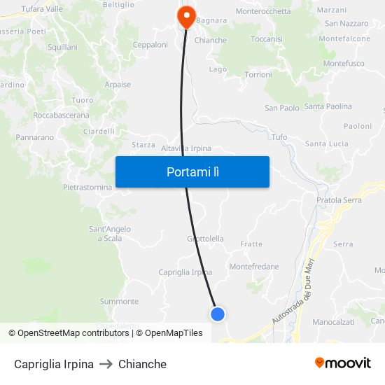 Capriglia Irpina to Chianche map