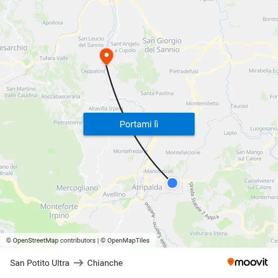San Potito Ultra to Chianche map