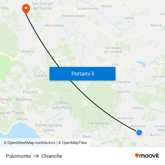 Palomonte to Chianche map