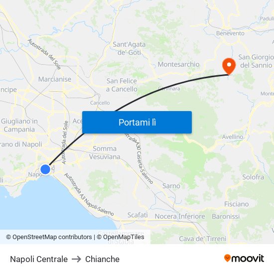 Napoli Centrale to Chianche map