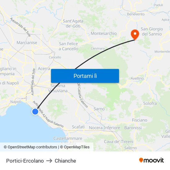 Portici-Ercolano to Chianche map