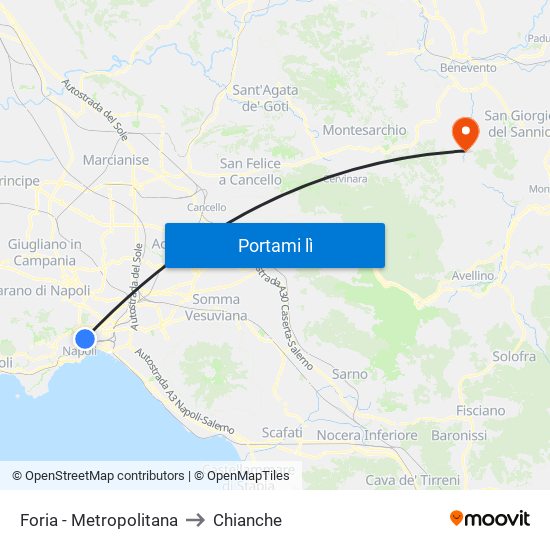 Foria - Metropolitana to Chianche map