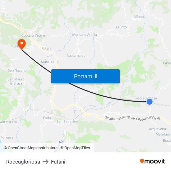 Roccagloriosa to Futani map