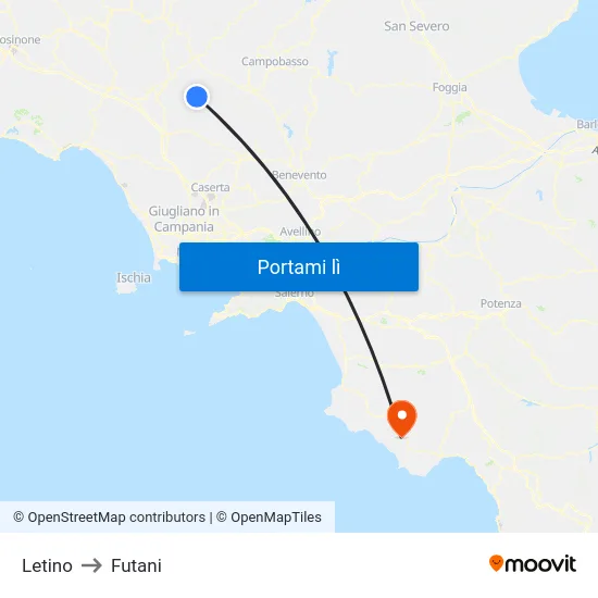 Letino to Futani map