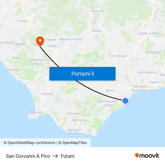 San Giovanni A Piro to Futani map