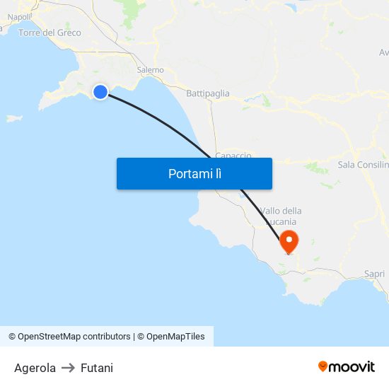 Agerola to Futani map