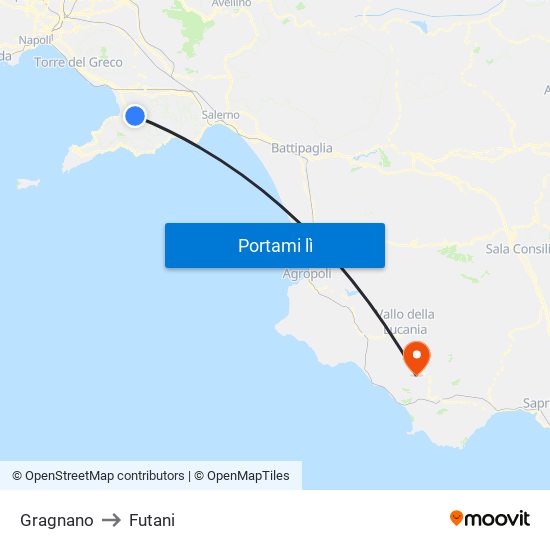 Gragnano to Futani map