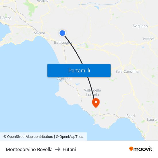 Montecorvino Rovella to Futani map