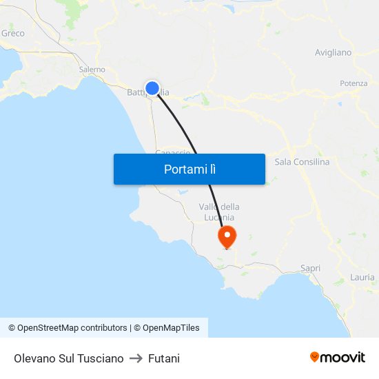 Olevano Sul Tusciano to Futani map