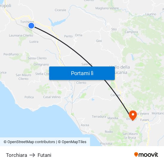 Torchiara to Futani map