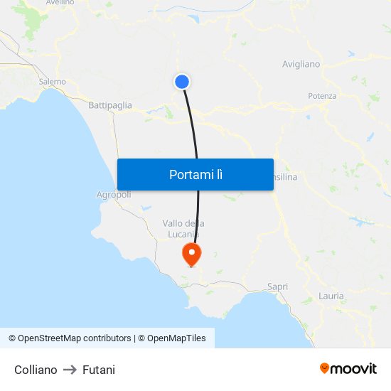 Colliano to Futani map