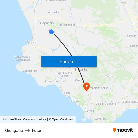 Giungano to Futani map