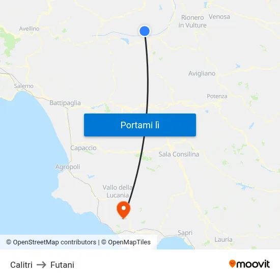 Calitri to Futani map