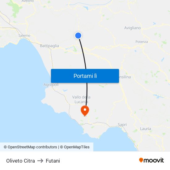 Oliveto Citra to Futani map