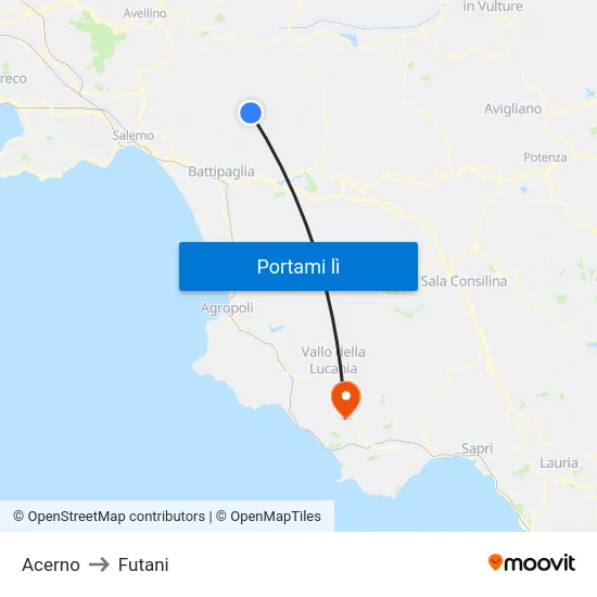 Acerno to Futani map