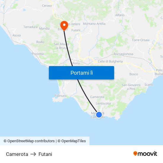 Camerota to Futani map