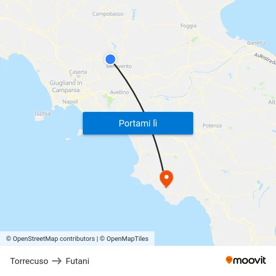 Torrecuso to Futani map