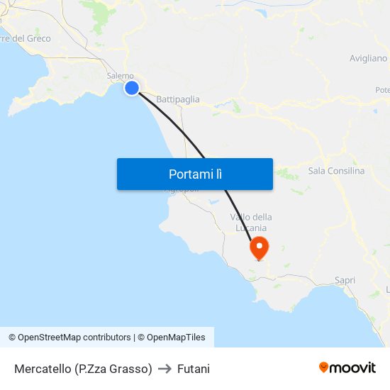 Mercatello (P.Zza Grasso) to Futani map