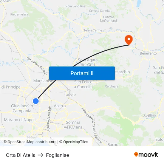 Orta Di Atella to Foglianise map