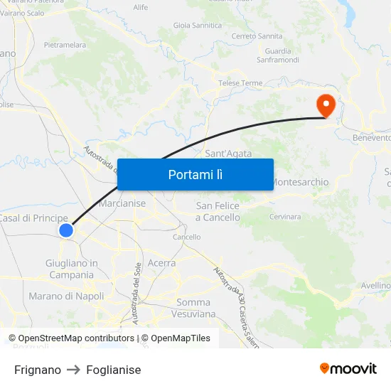 Frignano to Foglianise map