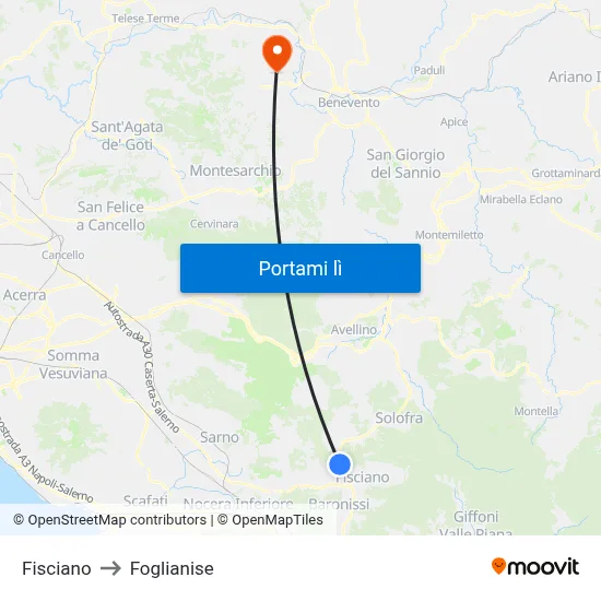 Fisciano to Foglianise map