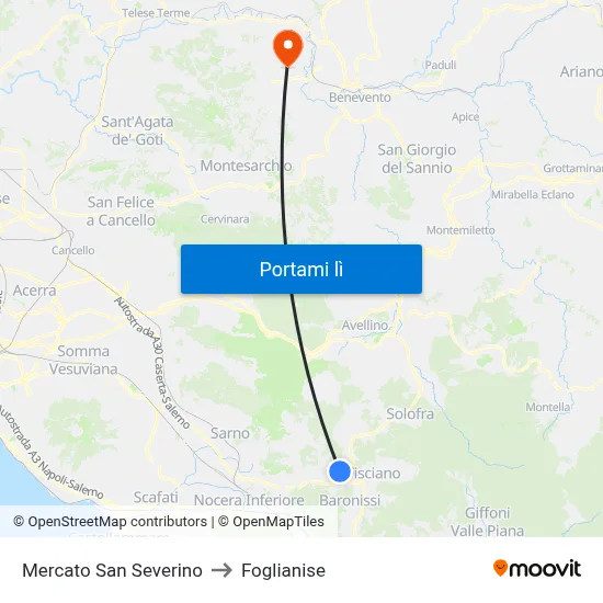 Mercato San Severino to Foglianise map