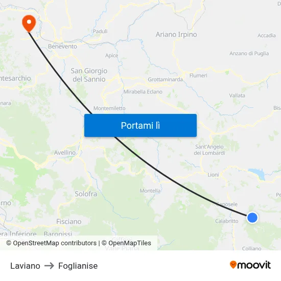 Laviano to Foglianise map