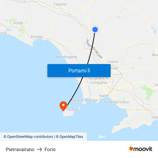 Pietravairano to Forio map