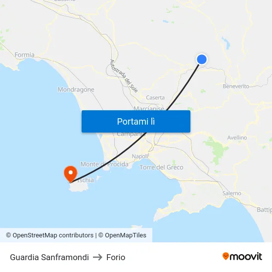 Guardia Sanframondi to Forio map