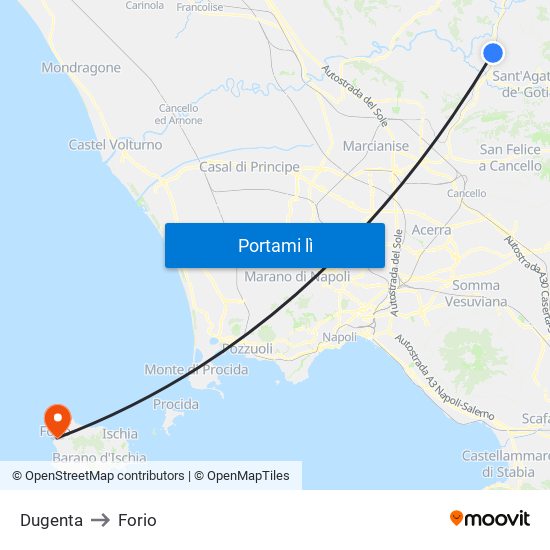 Dugenta to Forio map