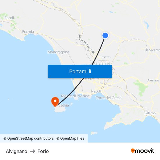 Alvignano to Forio map