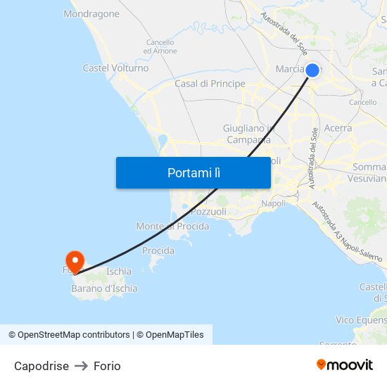 Capodrise to Forio map