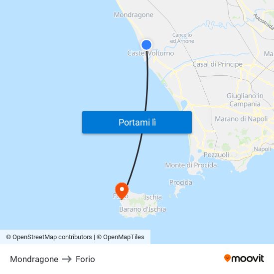 Mondragone to Forio map