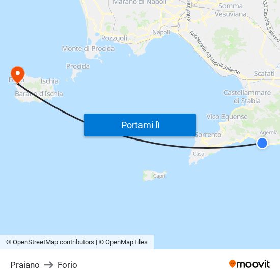 Praiano to Forio map