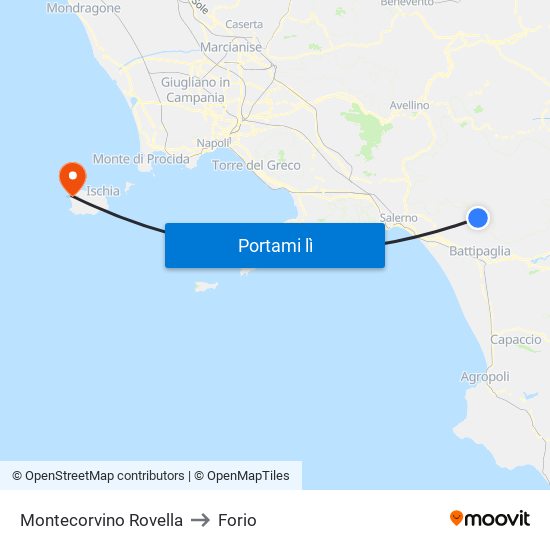 Montecorvino Rovella to Forio map
