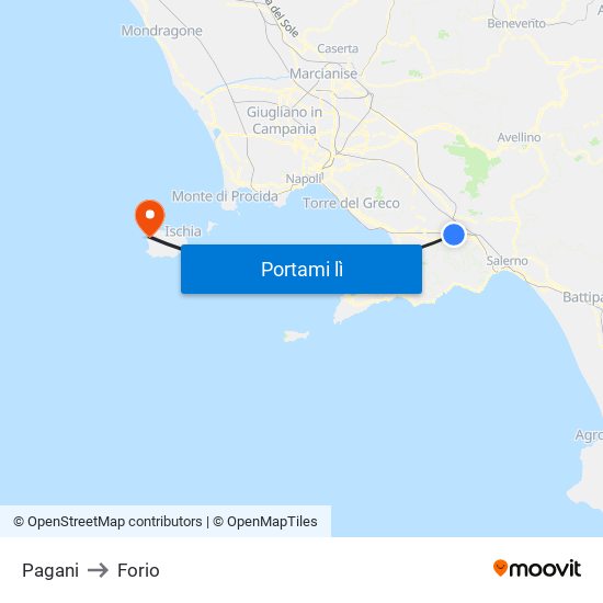 Pagani to Forio map