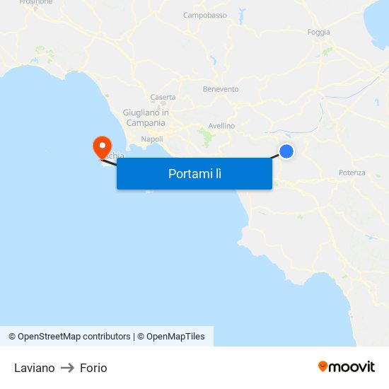 Laviano to Forio map