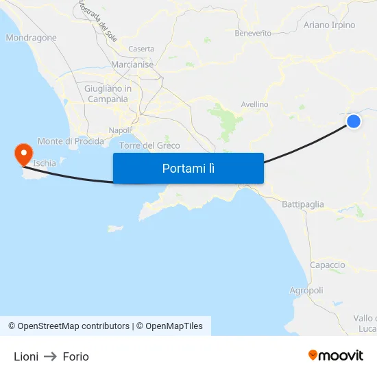 Lioni to Forio map