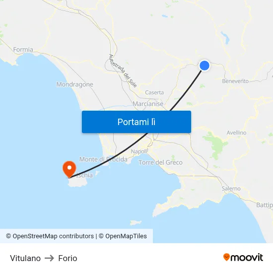 Vitulano to Forio map