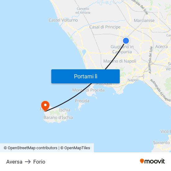 Aversa to Forio map