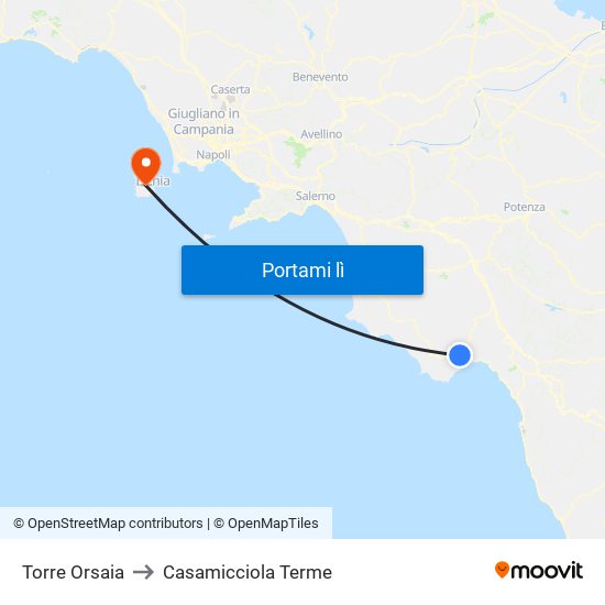 Torre Orsaia to Casamicciola Terme map